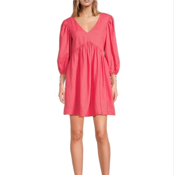 Coral Every V-Neck Linen Blend Sundress - Picture 1 of 7